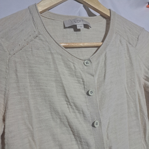 Ann Taylor Loft Womens S Button‎ Down Cardigan 3/4 Sleeve Ivory - Picture 3 of 6